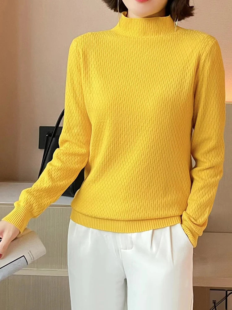 Women's Acrylic Mock Neck Long Sleeves Casual Wear Sweaters