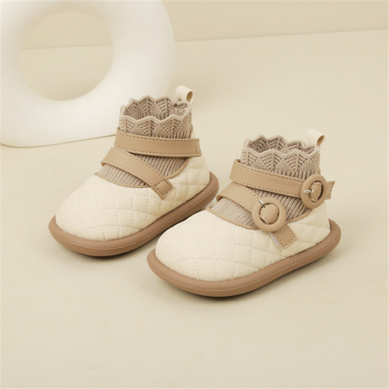 Baby's Microfiber Round Toe Hook Loop Closure Casual Wear Shoes