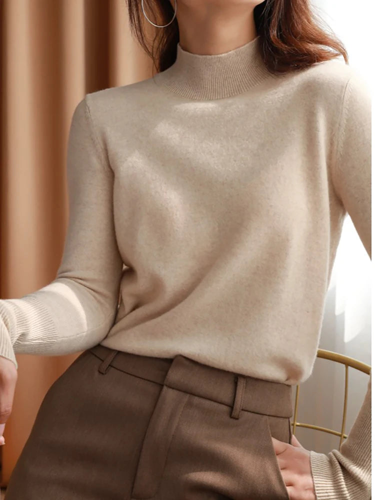 Women's Cashmere Turtleneck Full Sleeve Solid Pattern Sweater