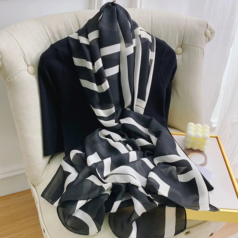 Women's Silk Neck Wrap Striped Pattern Trendy Beach Scarves