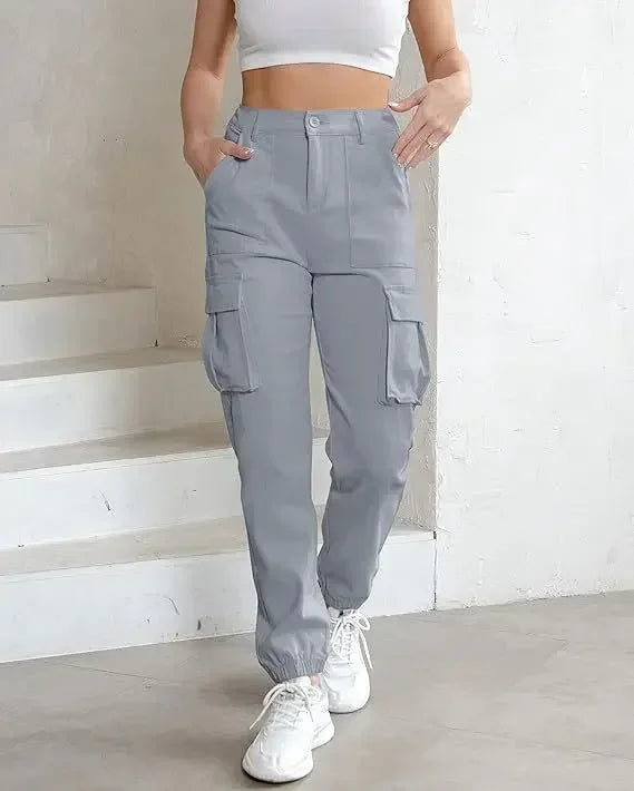 Women's Polyester Elastic Closure High Waist Casual Wear Trousers