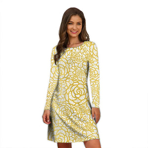 Women's Polyester O-Neck Long Sleeves Mini Casual Vintage Dress