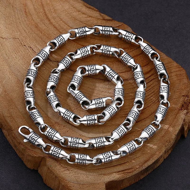 Men's 925 Sterling Silver Link Chain Geometric Pattern Necklace