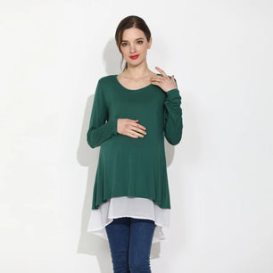 Women’s Spandex O-Neck Long Sleeves Breastfeeding Maternity Top