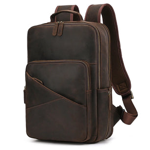 Men's Genuine Leather Solid Pattern Zipper Closure Backpack