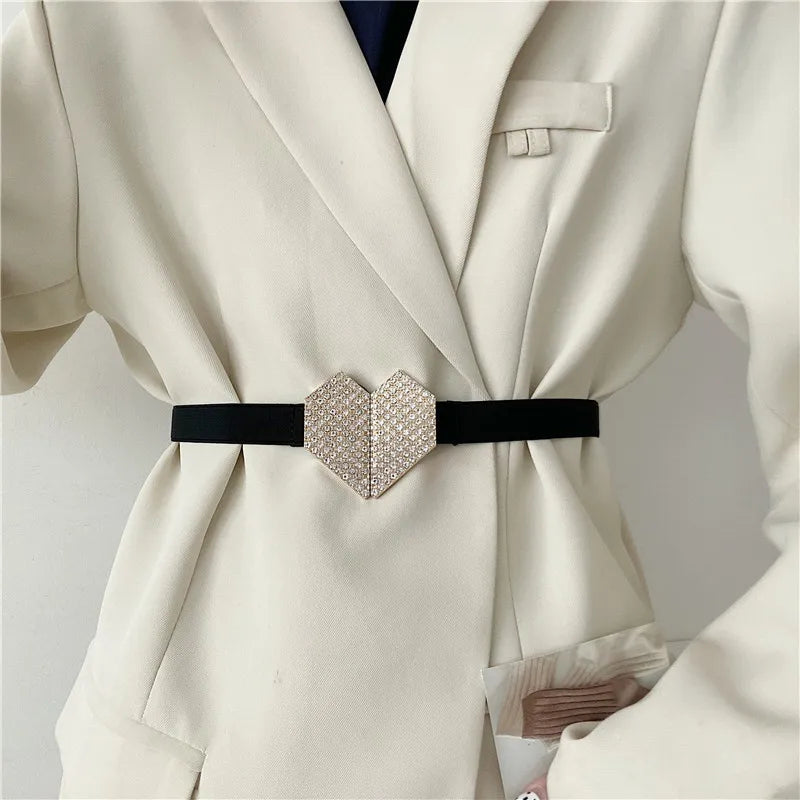 Women's Spandex Buckle Closure Rhinestone Pattern Trendy Belts