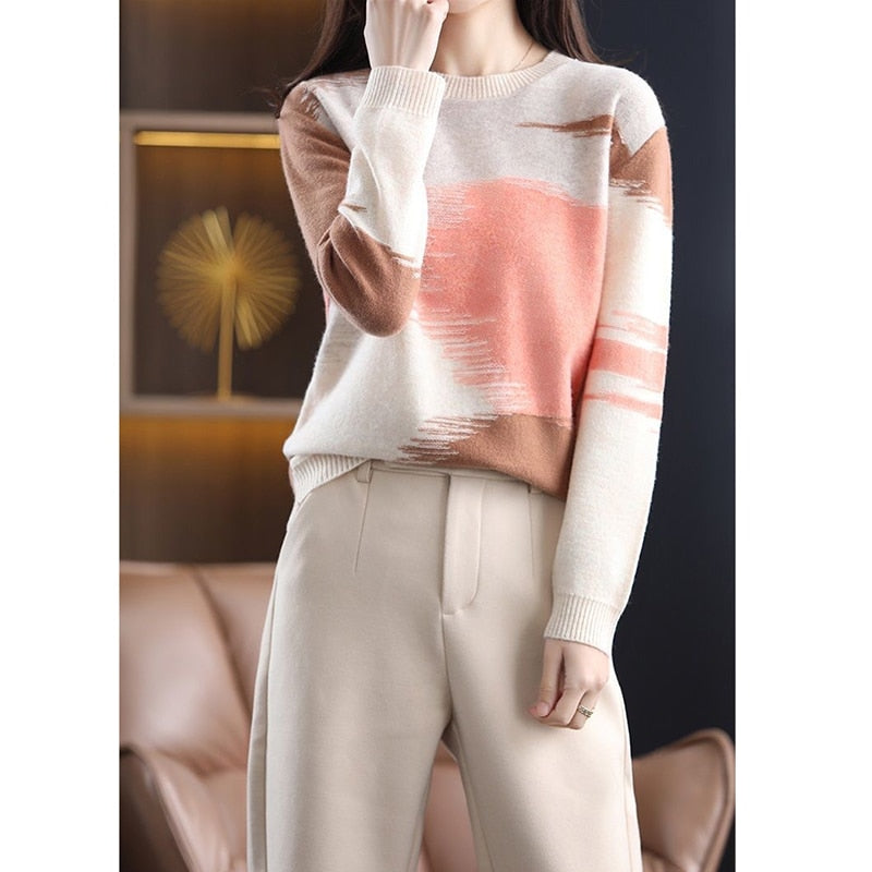 Women's O-Neck Acrylic Patchwork Pattern Casual Wear Sweaters