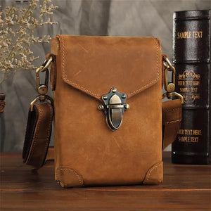 Men's Genuine Leather Hasp Closure Solid Pattern Shoulder Bag