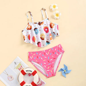 Kid's Polyester Printed Pattern Two-Piece Trendy Swimwear Suit