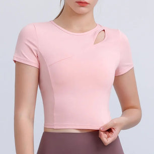 Women's O-Neck Polyester Short Sleeves Breathable Workout Top