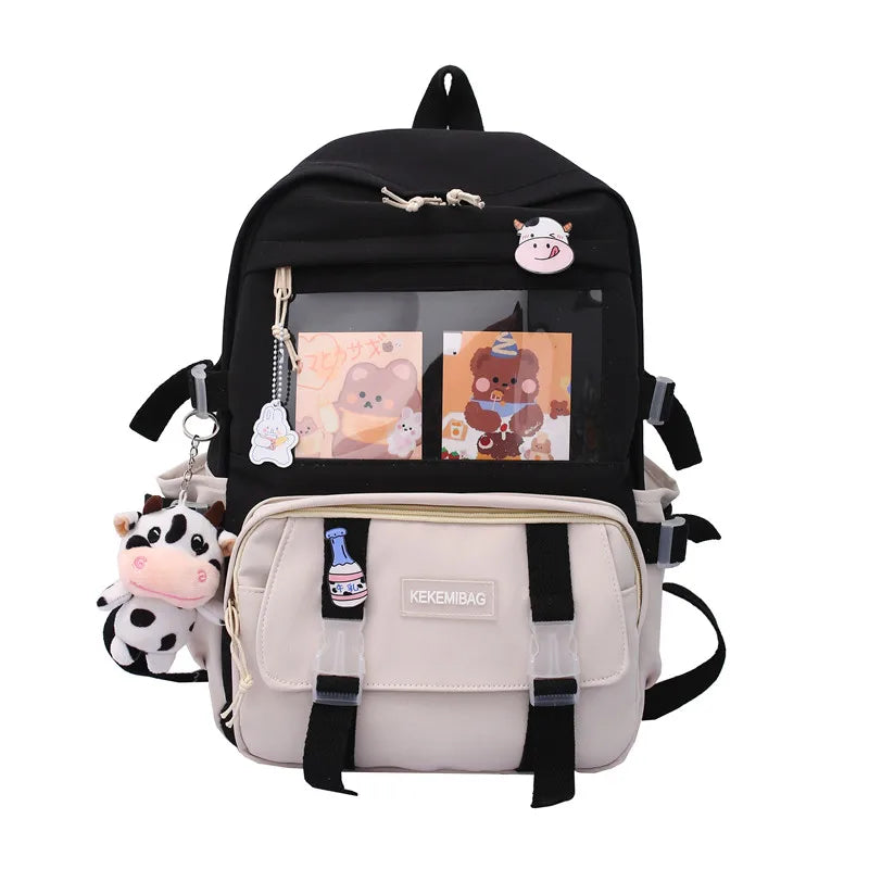 Kid's Canvas Zipper Closure Large Capacity Trendy School Backpack