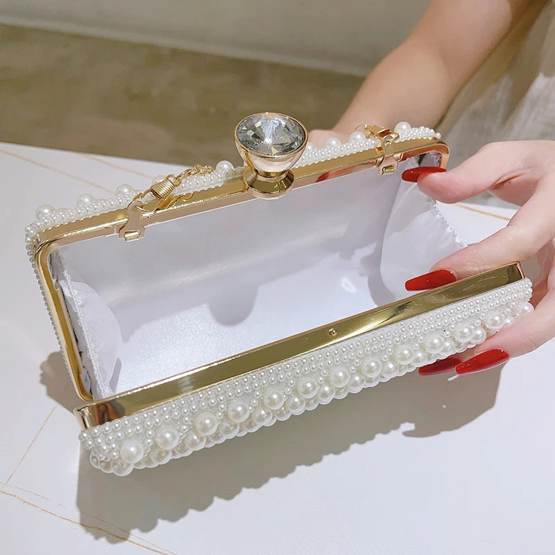 Women's Felt Hasp Closure Beaded Pattern Classic Wedding Clutch