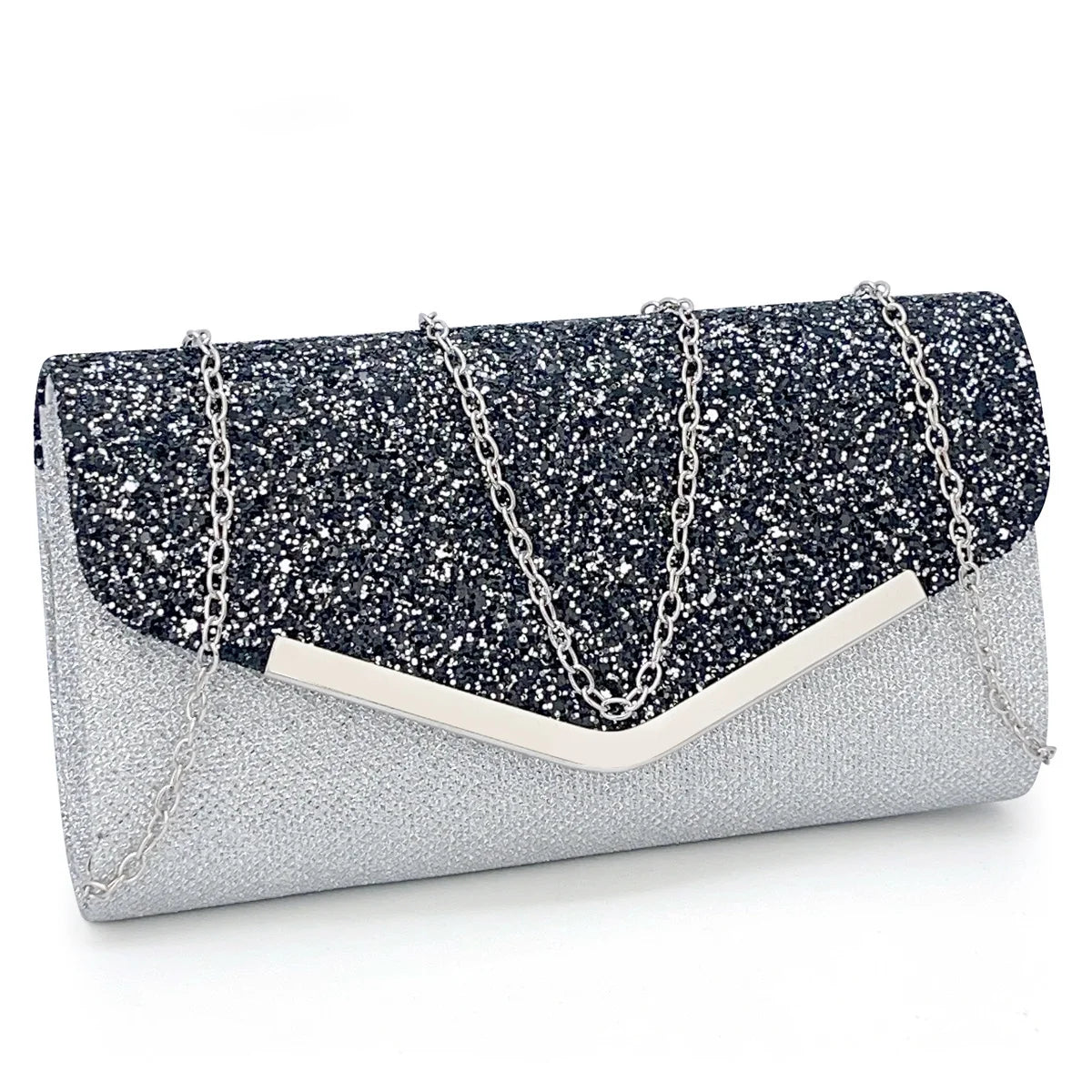 Women's Patent Leather Hasp Closure Sequined Wedding Clutch