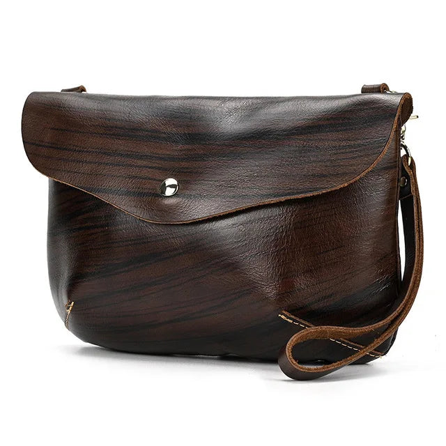 Men's Genuine Leather Zipper Closure Solid Pattern Shoulder Bag