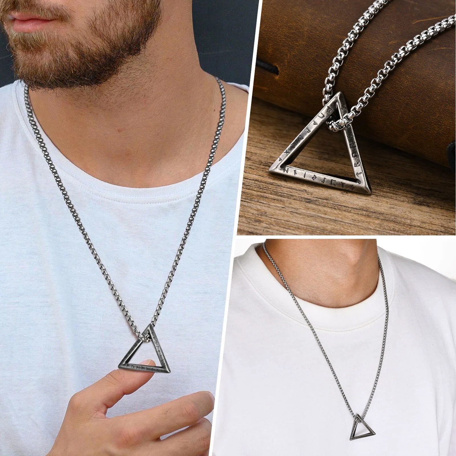 Men's Metal Stainless Steel Link Chain Geometric Pattern Necklace