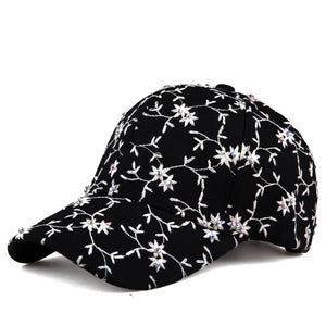 Women's Cotton Adjustable Strap Embroidered Sun Protection Cap