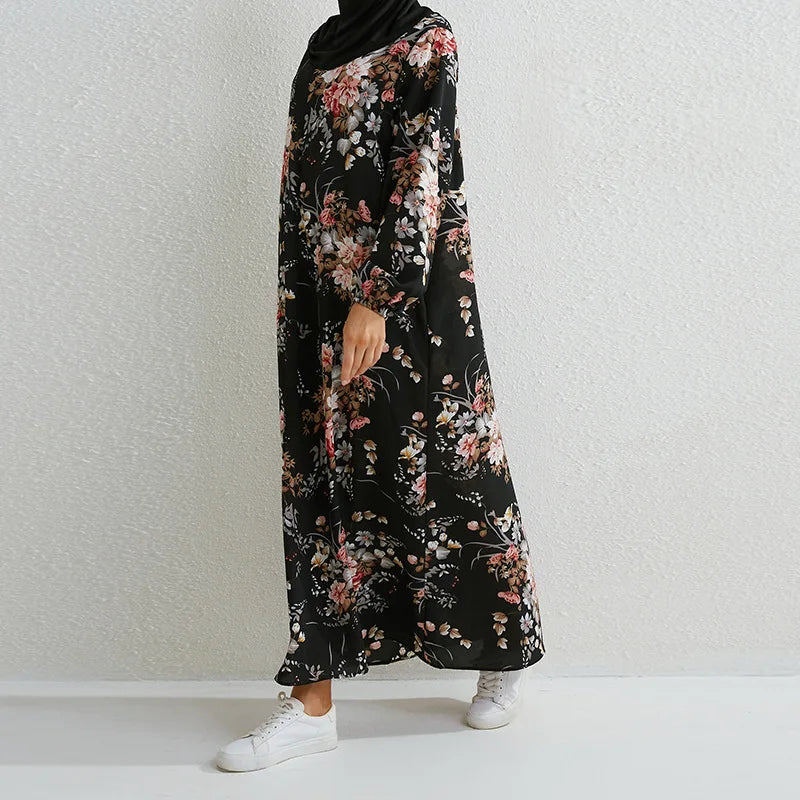 Women's Arabian Polyester Full Sleeve Floral Pattern Casual Abaya