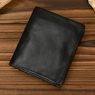 Men's Genuine Leather Solid Pattern Card Holder Trendy Wallets