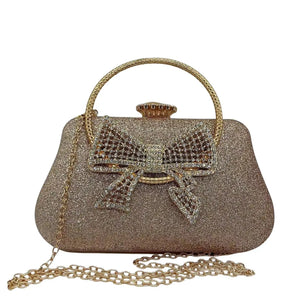 Women's Metallic Hasp Closure Rhinestone Pattern Trendy Handbag