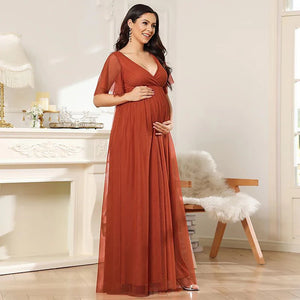 Women's Polyester V-Neck Short Sleeves Pleated Maternity Dress