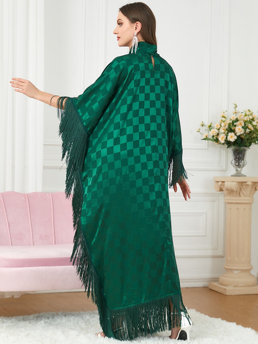 Women's Arabian Polyester Full Sleeve Plaid Pattern Casual Dresses