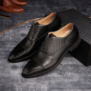 Men's Genuine Leather Pointed Toe Lace-Up Closure Formal Shoes