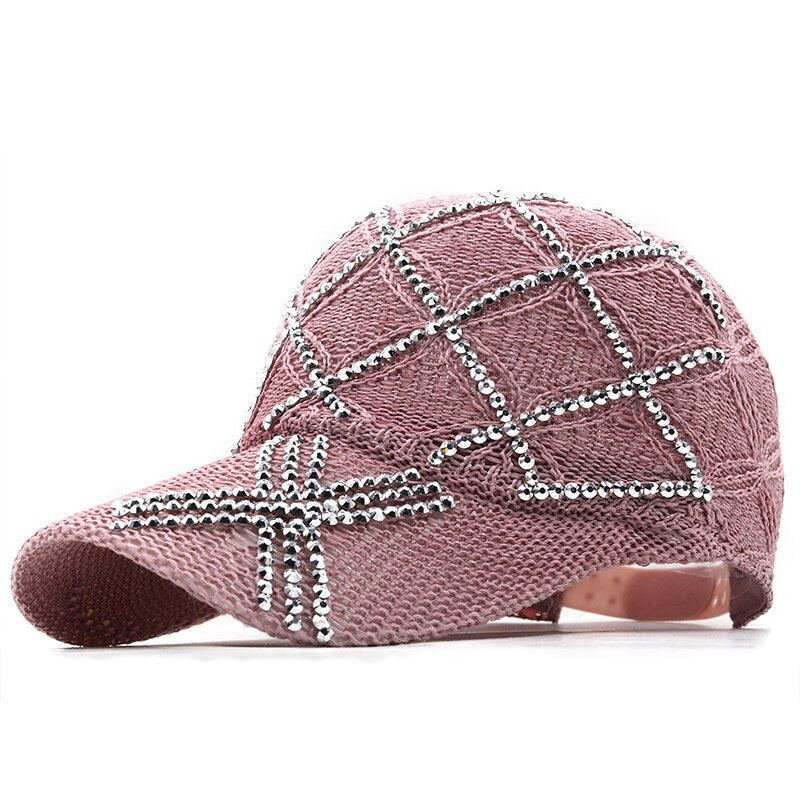 Women's Cotton Rhinestone Pattern Luxury Casual Baseball Caps