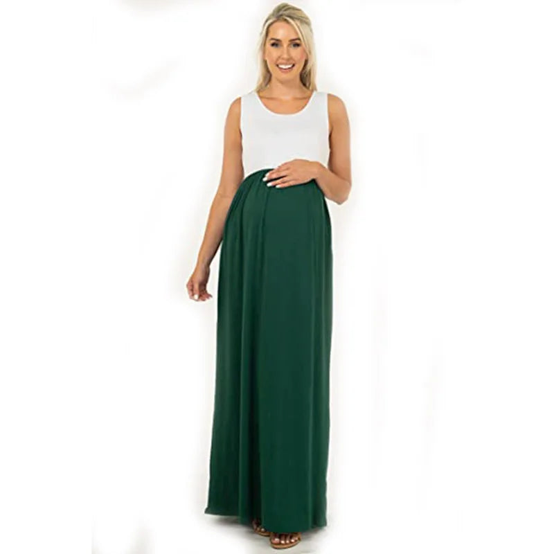 Women's Polyester O-Neck Sleeveless Pleated Maternity Dress