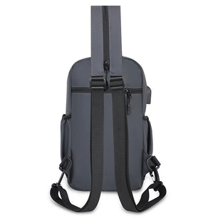 Men's Nylon Zipper Closure Slot Pocket Messenger Casual Backpack