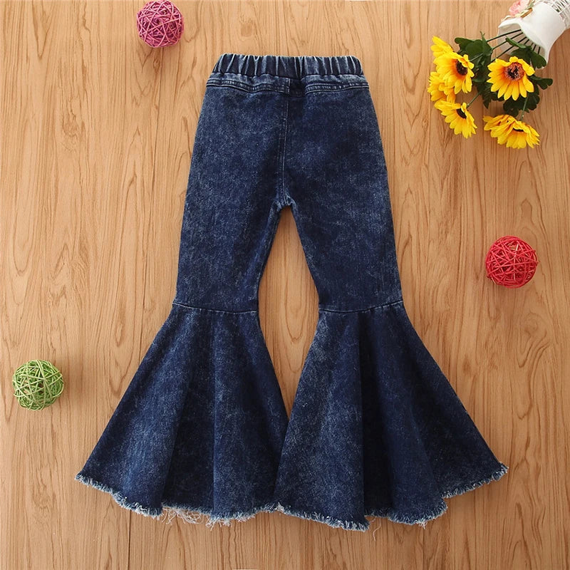 Kid's Cotton Mid Elastic Waist Closure Casual Denim Trousers