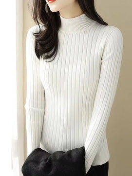 Women's Acrylic Mock Neck Full Sleeves Solid Pattern Casual Sweater