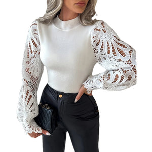 Women's Polyester O-Neck Full Sleeves Patchwork Pattern Sweater