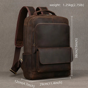 Men's Genuine Leather Solid Pattern Zipper Closure Backpack