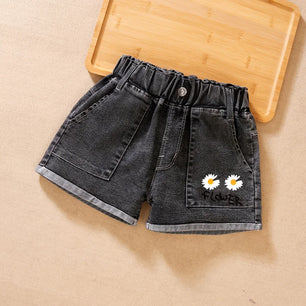 Kid's Cotton Mid Waist Elastic Closure Casual Wear Denim Shorts