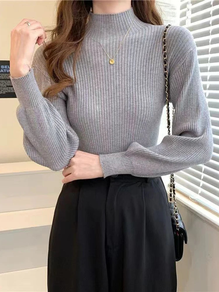 Women's Acrylic Mock Neck Long Sleeves Casual Wear Sweaters