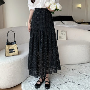 Women's Polyester Elastic High Waist Pleated Pattern Casual Skirts