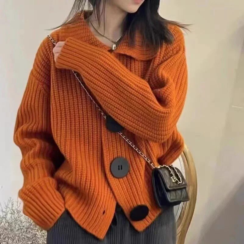 Women's Acrylic Turn-Down Collar Full Sleeves Knitted Sweater