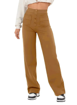 Women's Polyester High Waist Button Fly Closure Casual Trousers