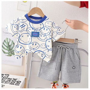 Kid's Cotton O-Neck Short Sleeves Pullover Closure Casual Clothes