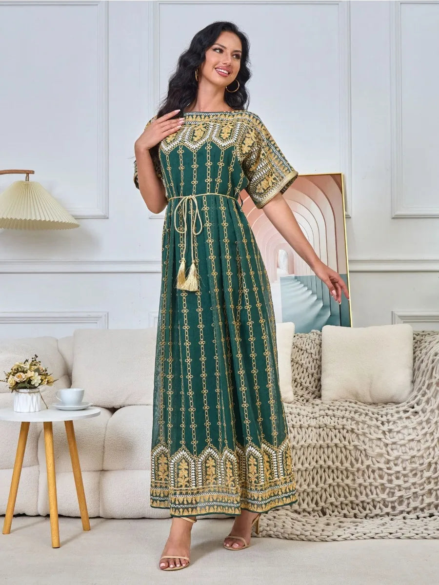 Women's Arabian Polyester Full Sleeves Embroidery Pattern Dress