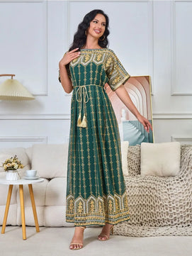 Women's Arabian Polyester Full Sleeves Embroidery Pattern Dress