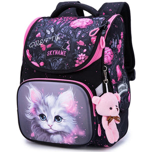 Kid's Girl Nylon Zipper Closure Cartoon Pattern School Backpack