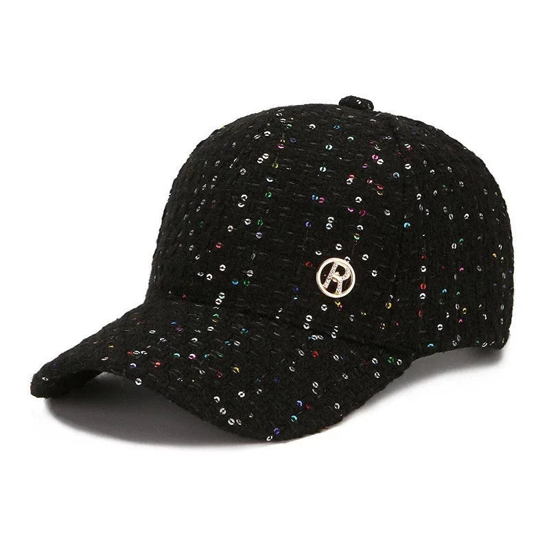 Women's Cotton Adjustable Strap Casual Wear Sequins Baseball Caps