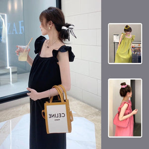 Women's Cotton Sleeveless Solid Pattern Trendy Maternity Dress