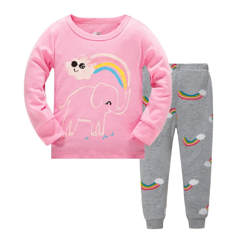 Kid's Girl Spandex O-Neck Long Sleeve Cartoon Sleepwear Set