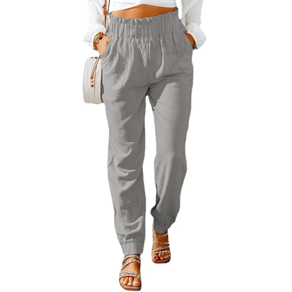 Women's Cotton Button Fly Closure Solid Pattern Casual Pants