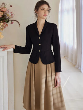 Women's V-Neck Polyester Full Sleeves Single Breasted Solid Blazer