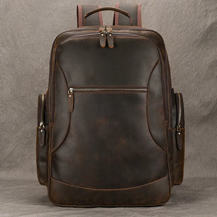 Men's Genuine Leather Zipper Closure Solid Pattern Backpack