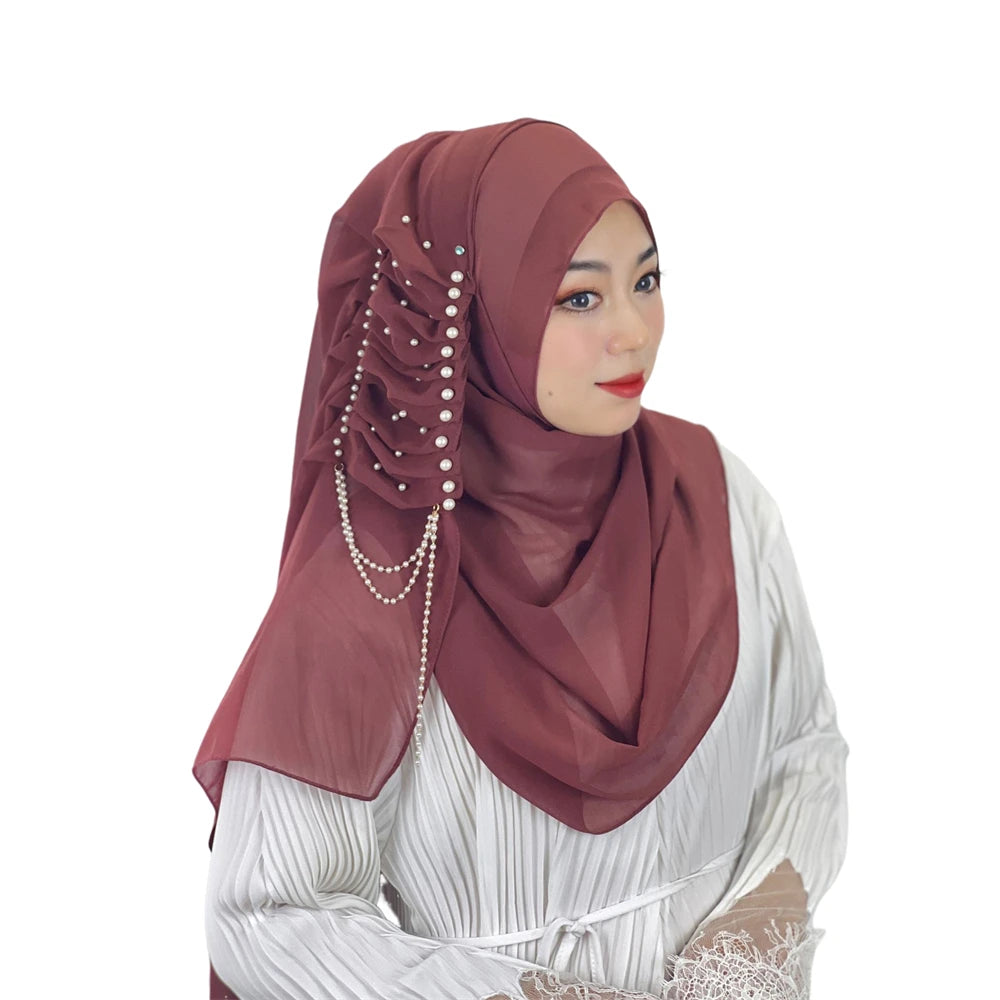 Women's Arabian Polyester Head Wrap Beaded Pattern Elegant Hijabs