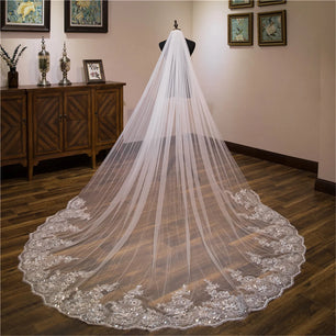 Women's Polyester Applique Edge One-Layer Cathedral Wedding Veils